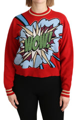 Dolce & Gabbana Roter Kaschmir-Strickpullover mit Cartoon-Motiv