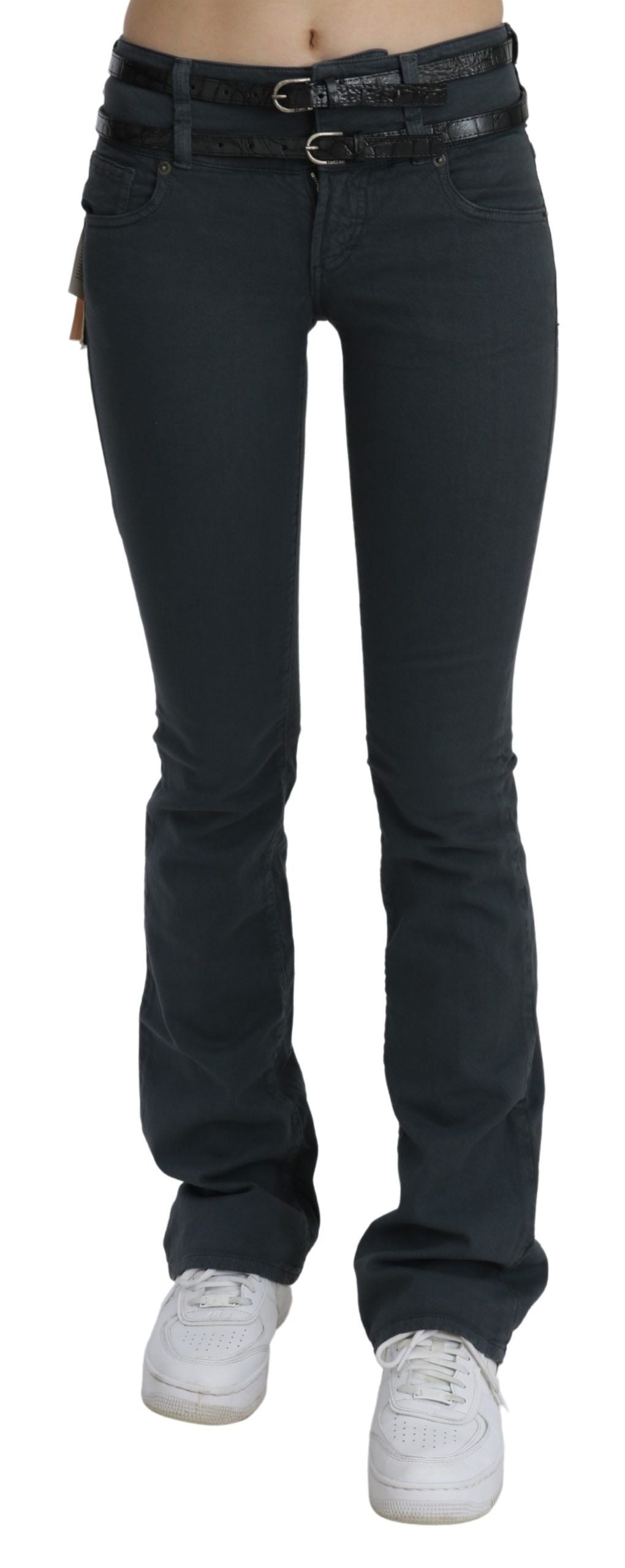 John Galliano Graue Mid Waist Slim Flared Denim Schlaghose
