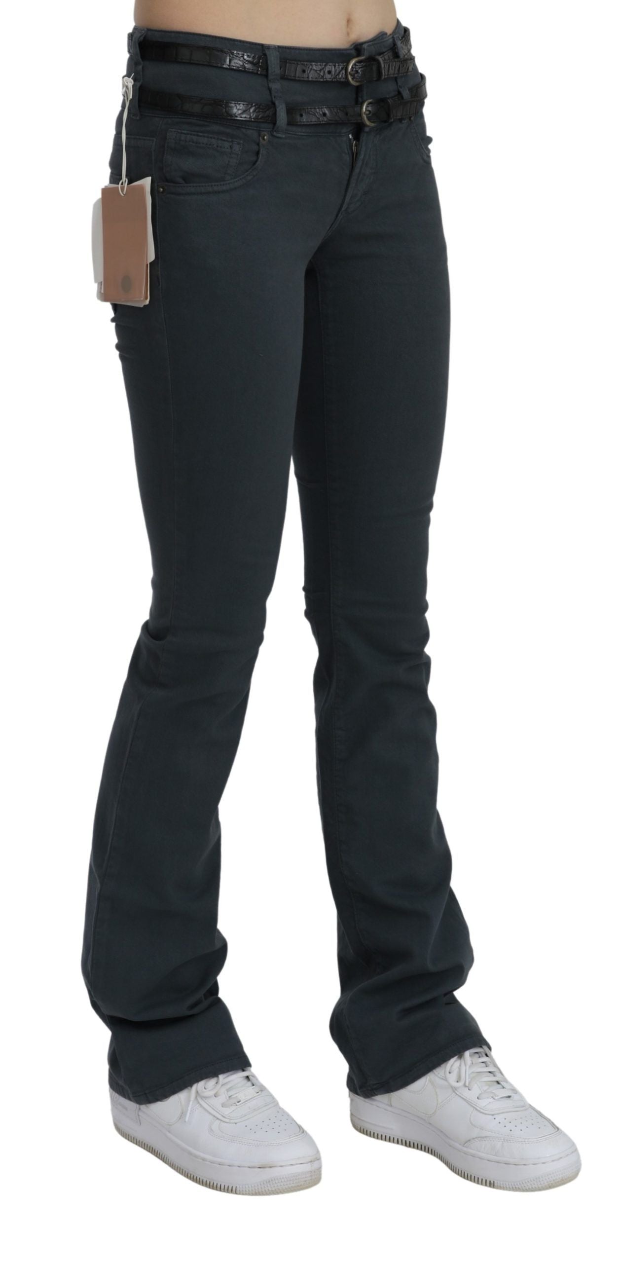 John Galliano Graue Mid Waist Slim Flared Denim Schlaghose