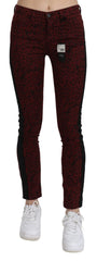 Costume National Dunkelrote Mid-Waist Slim-Fit Jeans aus Baumwolle