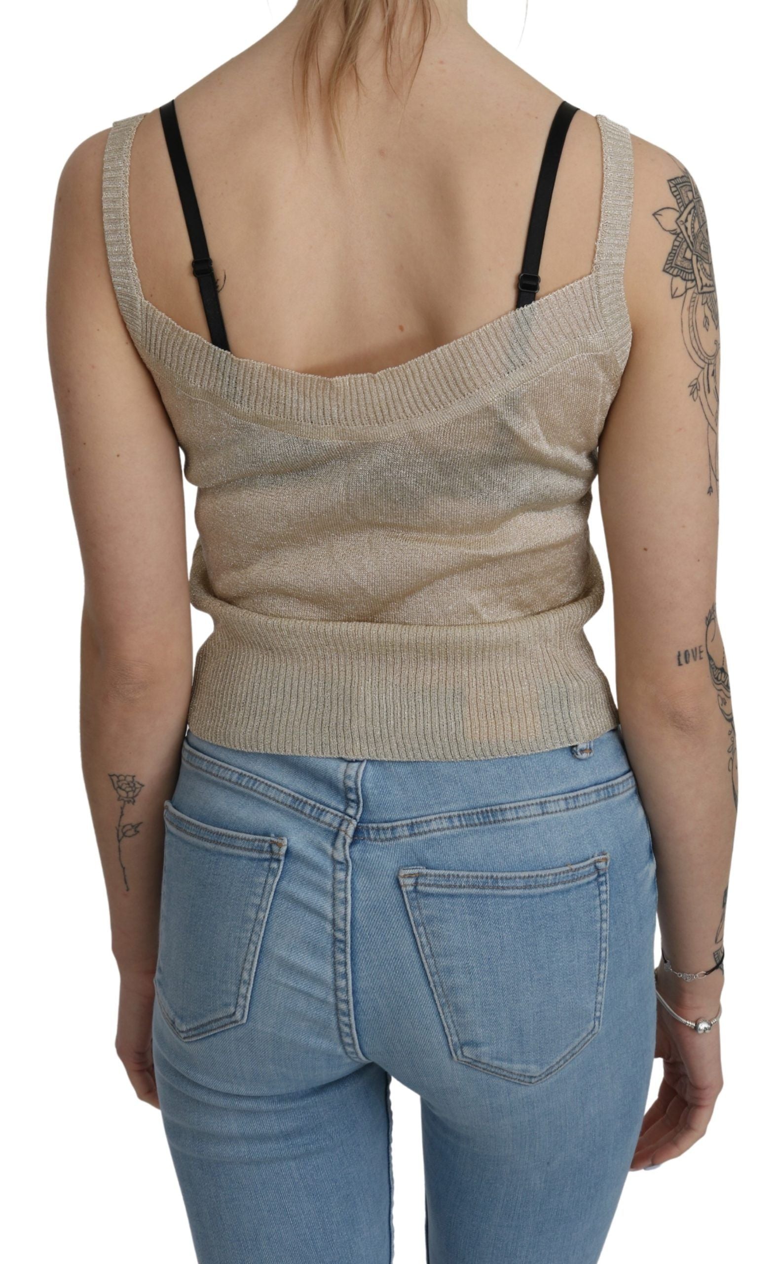 BYBLOS Beige Mouwloze Spaghettibandjes Tank Top Doorzichtig