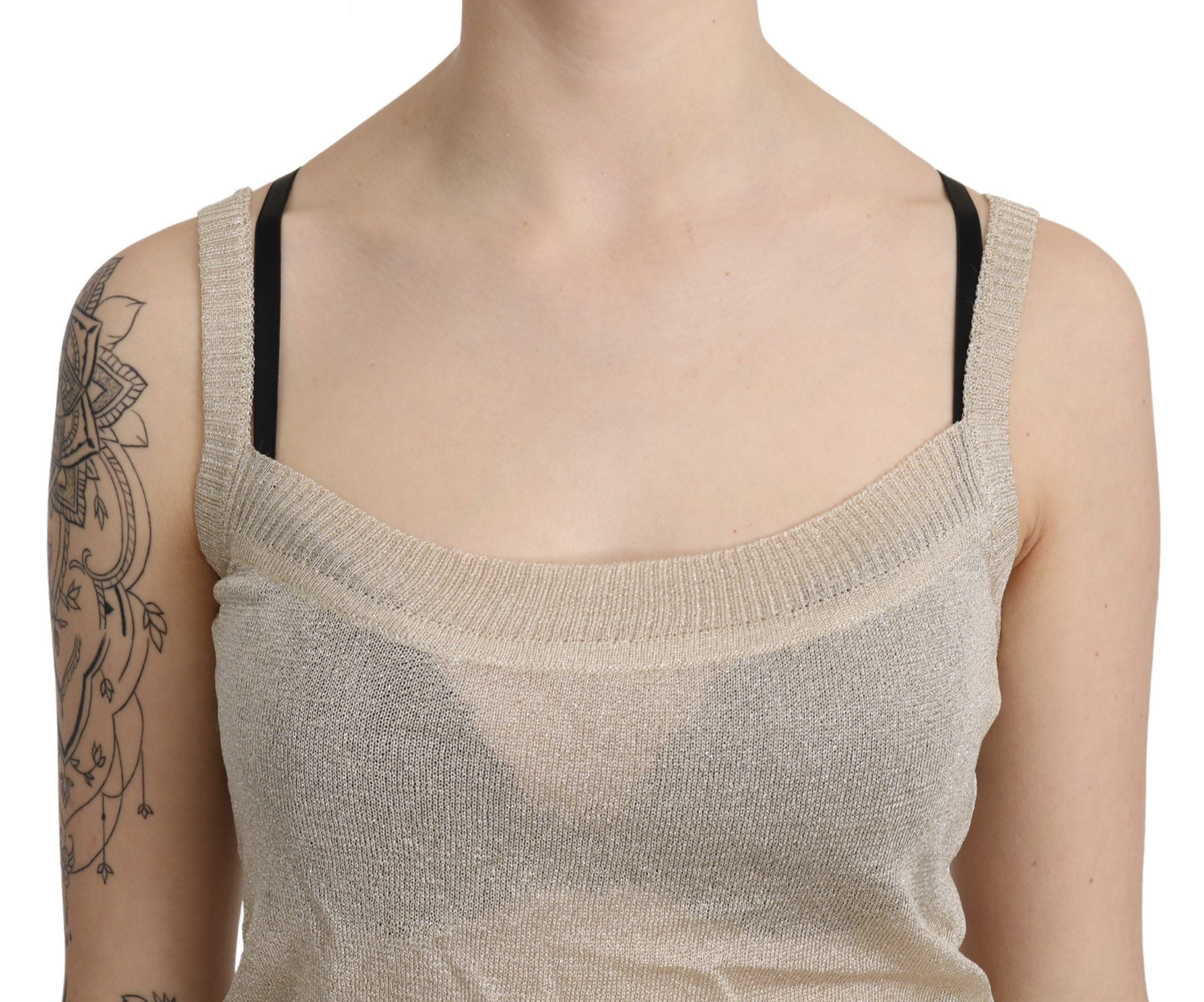 BYBLOS Beige Mouwloze Spaghettibandjes Tank Top Doorzichtig