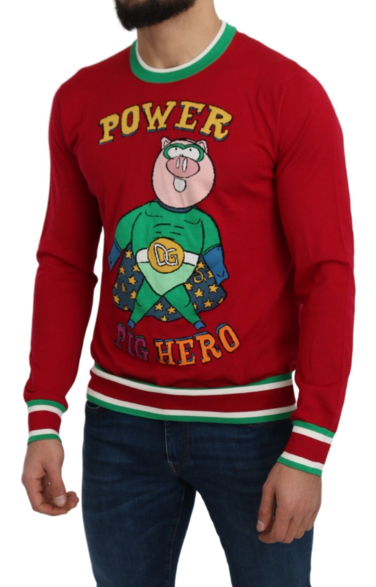 Dolce & Gabbana Roter Pullover aus Wolle und Seide mit Schwein des Jahres