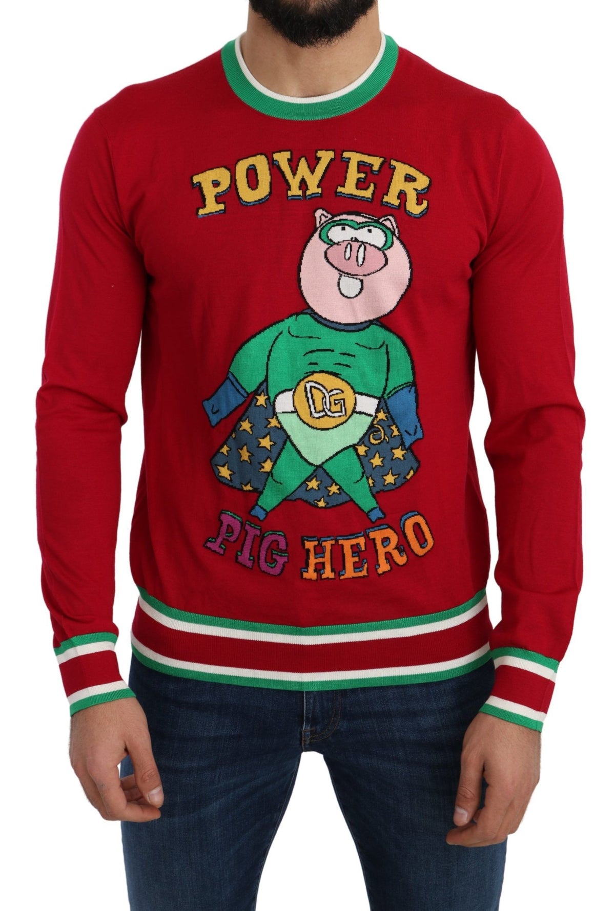 Dolce & Gabbana Roter Pullover aus Wolle und Seide mit Schwein des Jahres