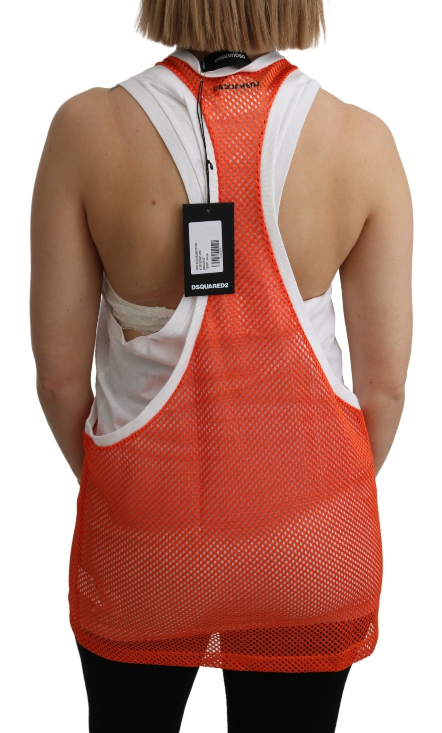 Dsquared² Orange-weißes Rundhals-Tanktop-Kleid ohne Ärmel