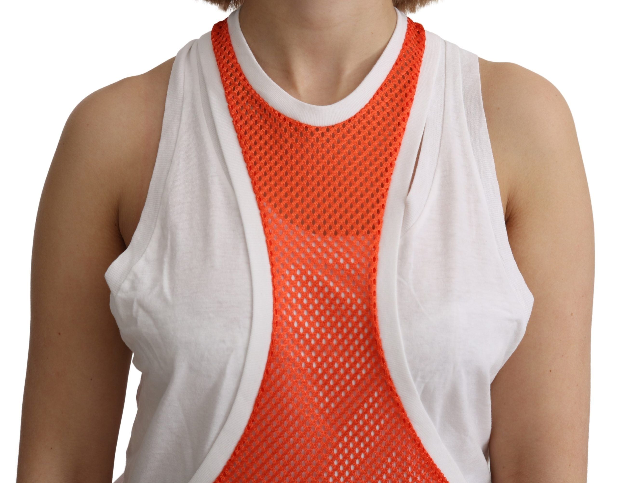 Dsquared² Orange-weißes Rundhals-Tanktop-Kleid ohne Ärmel