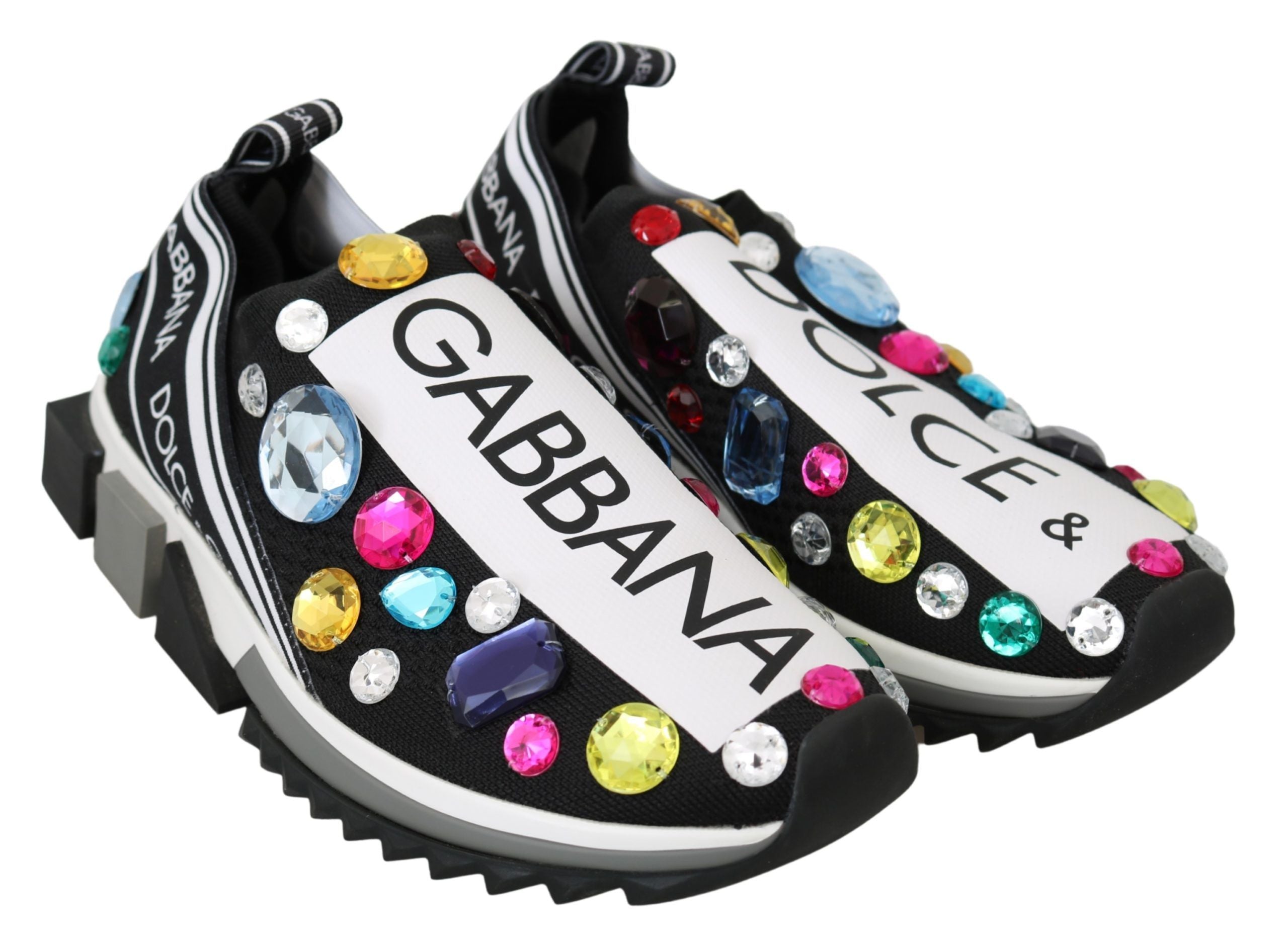 Dolce & Gabbana Schwarze mehrfarbige Kristall-Sneaker-Schuhe