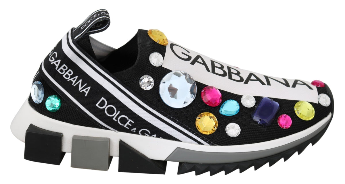 Dolce & Gabbana Schwarze mehrfarbige Kristall-Sneaker-Schuhe