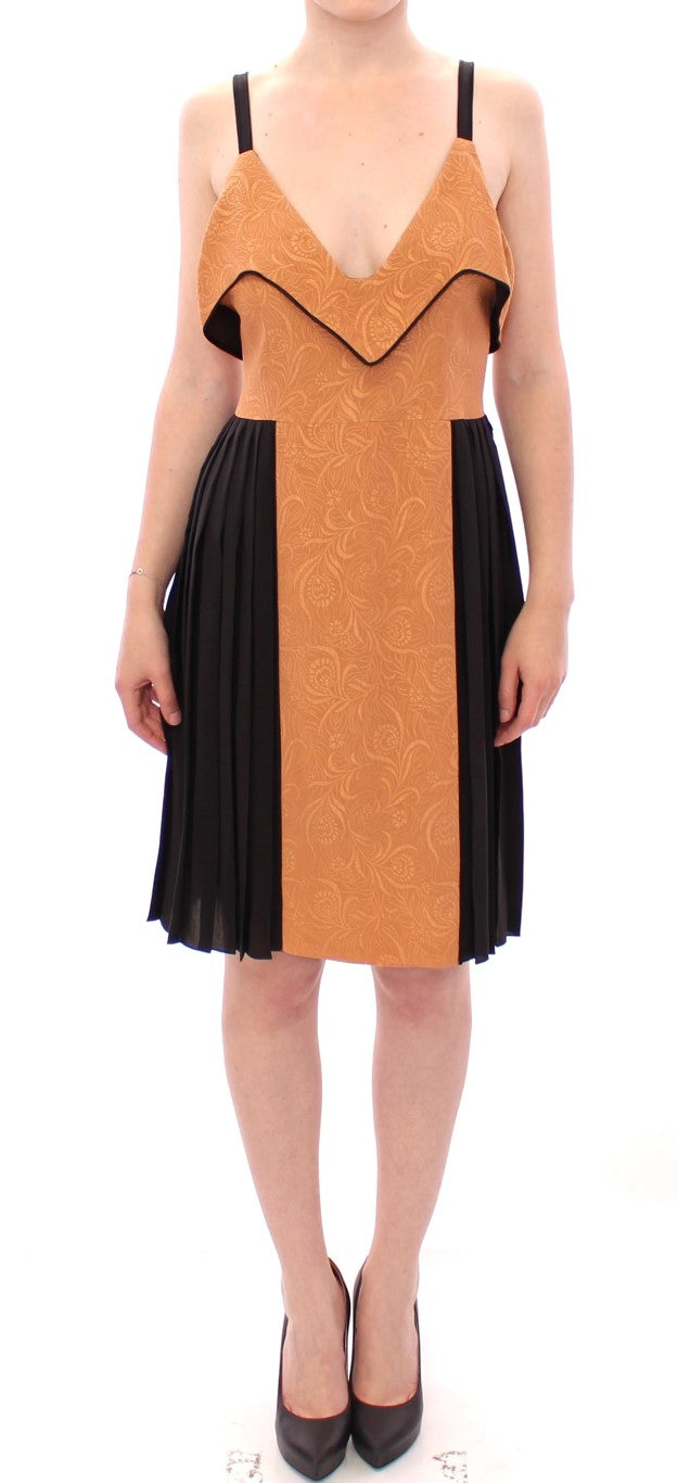 FILOS Schwarzes bronzefarbenes, ärmelloses Seiden-Etui-Kleid
