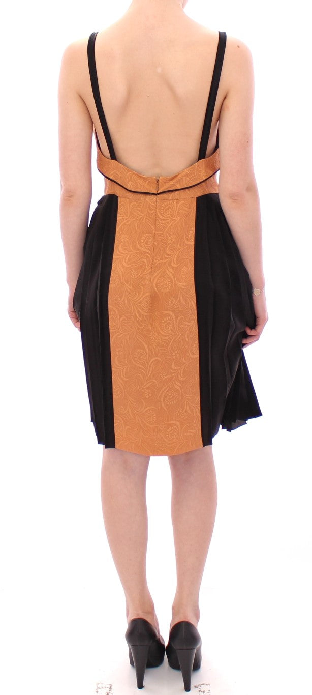 FILOS Schwarzes bronzefarbenes, ärmelloses Seiden-Etui-Kleid