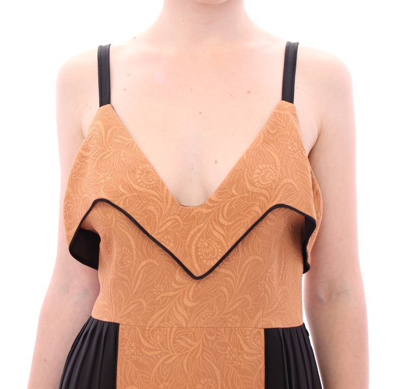 FILOS Schwarzes bronzefarbenes, ärmelloses Seiden-Etui-Kleid