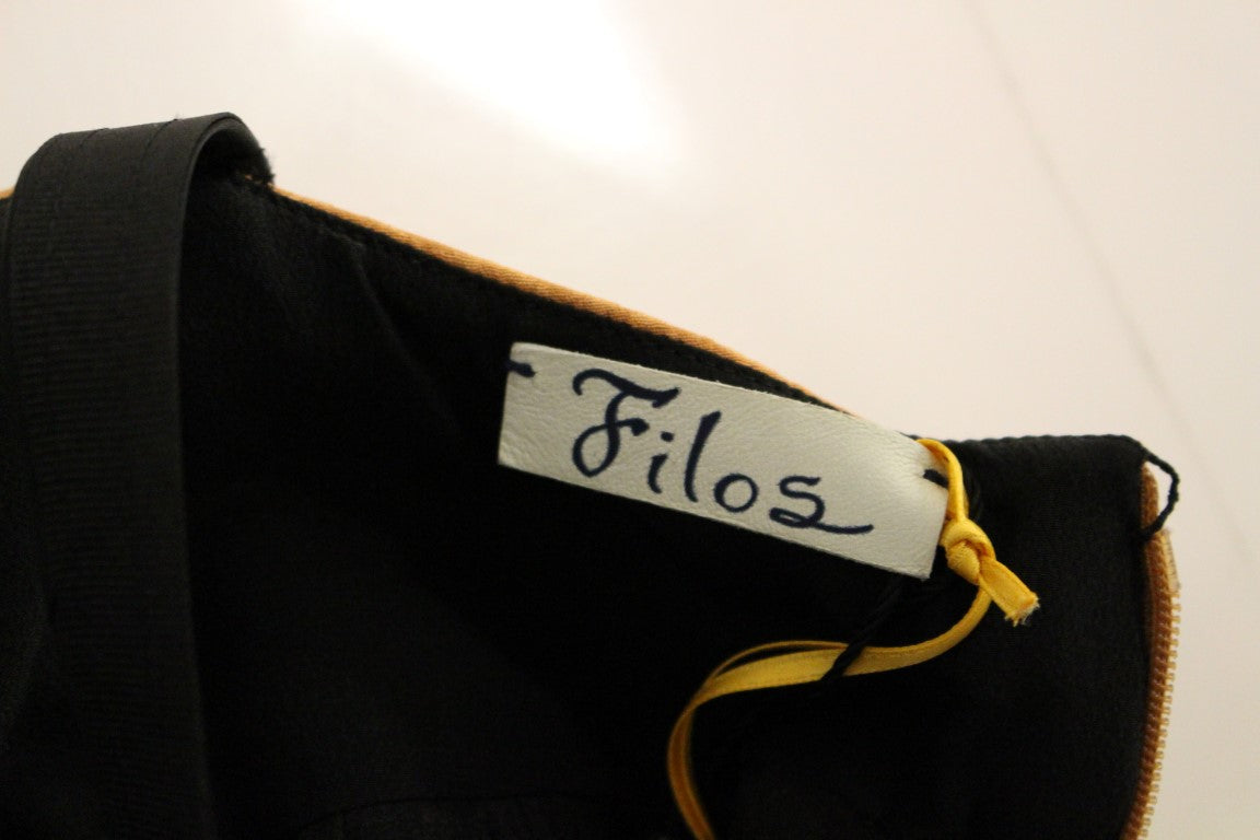 FILOS Schwarzes bronzefarbenes, ärmelloses Seiden-Etui-Kleid