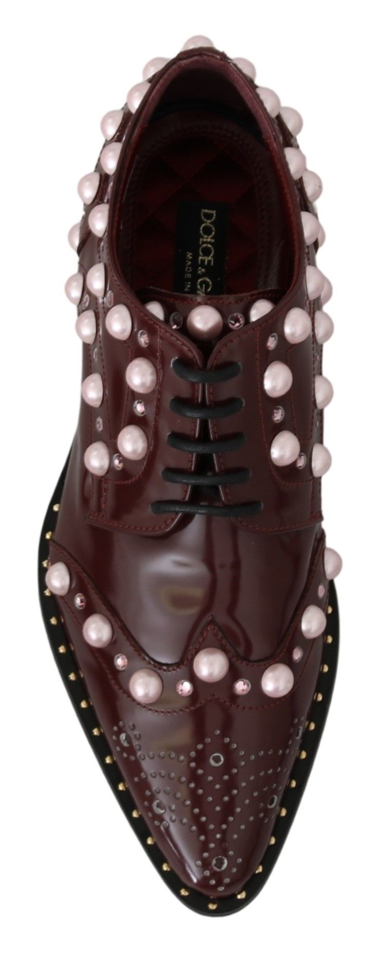 Dolce & Gabbana Bordeauxfarbene Leder-Kristallperlen-Abendschuhe