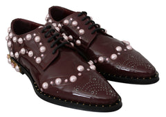 Dolce & Gabbana Bordeauxfarbene Leder-Kristallperlen-Abendschuhe