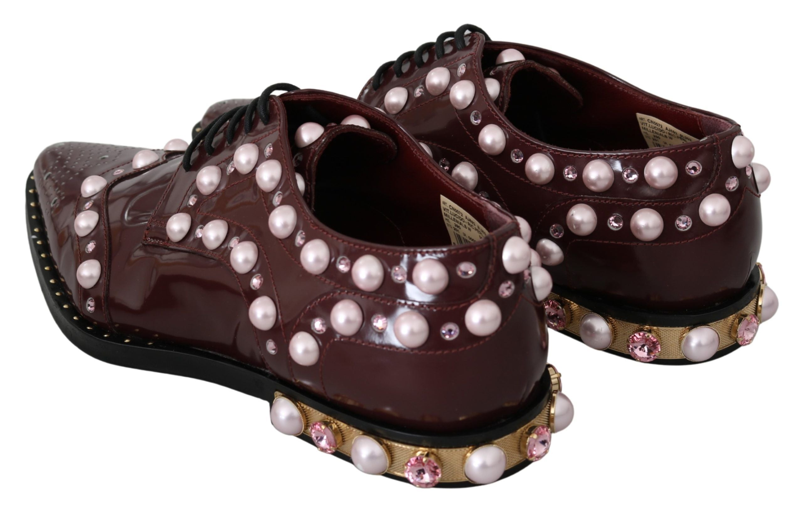 Dolce & Gabbana Bordeauxfarbene Leder-Kristallperlen-Abendschuhe