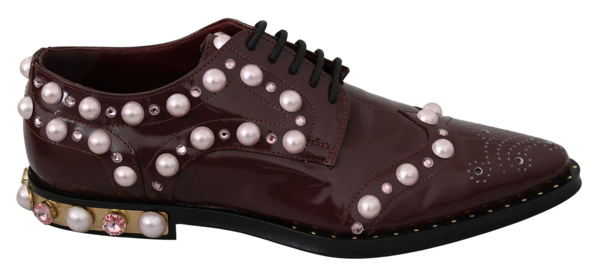 Dolce & Gabbana Bordeauxfarbene Leder-Kristallperlen-Abendschuhe