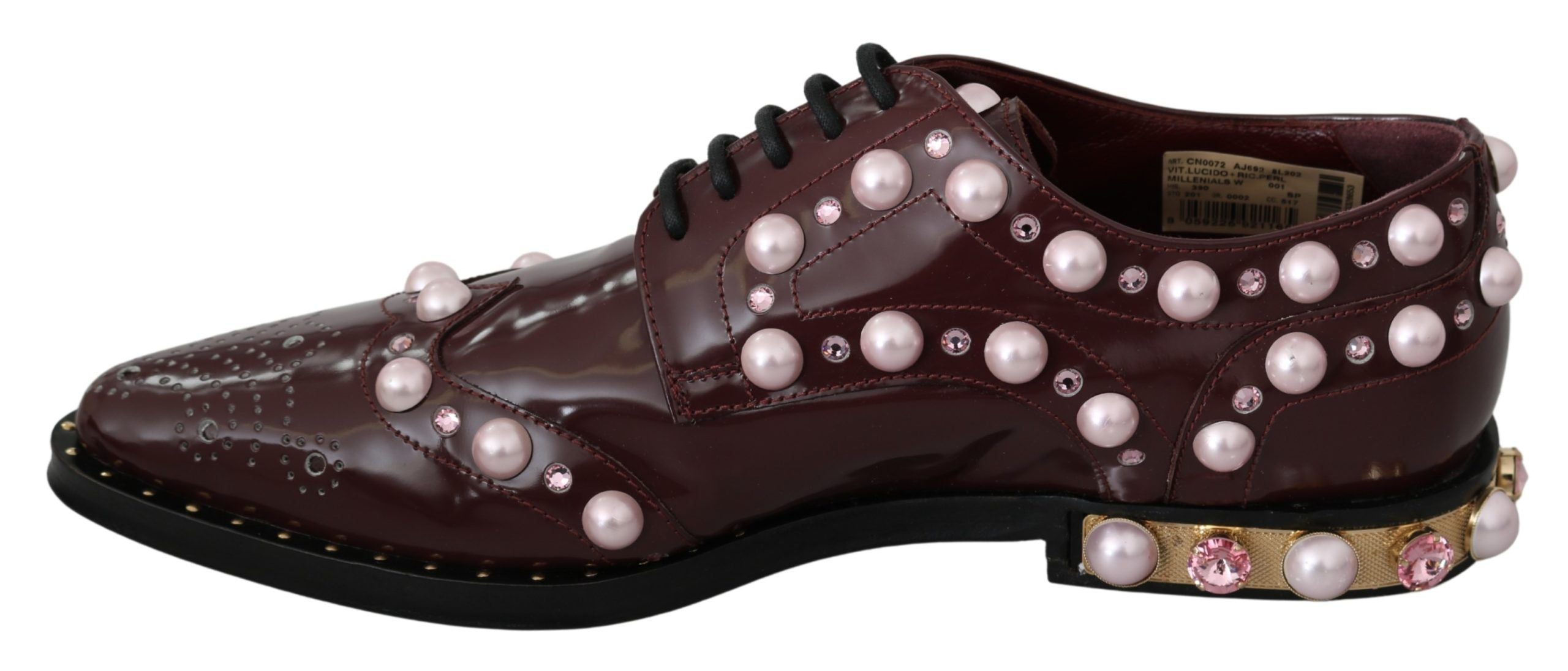 Dolce & Gabbana Bordeauxfarbene Leder-Kristallperlen-Abendschuhe