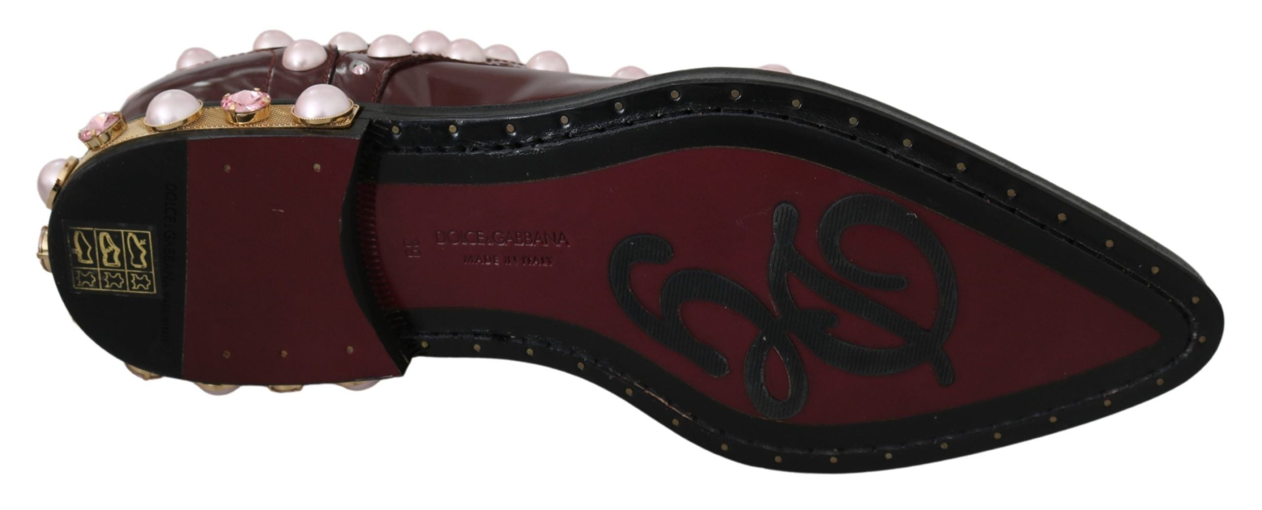 Dolce & Gabbana Bordeauxfarbene Leder-Kristallperlen-Abendschuhe