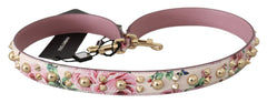 Dolce & Gabbana Roze Gebloemde Leren Schouderband met Studs