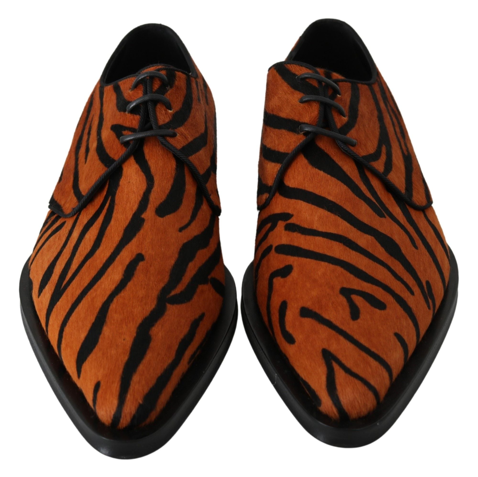 Dolce & Gabbana orangefarbene Ponyfell-Abendschuhe im Brogue-Stil