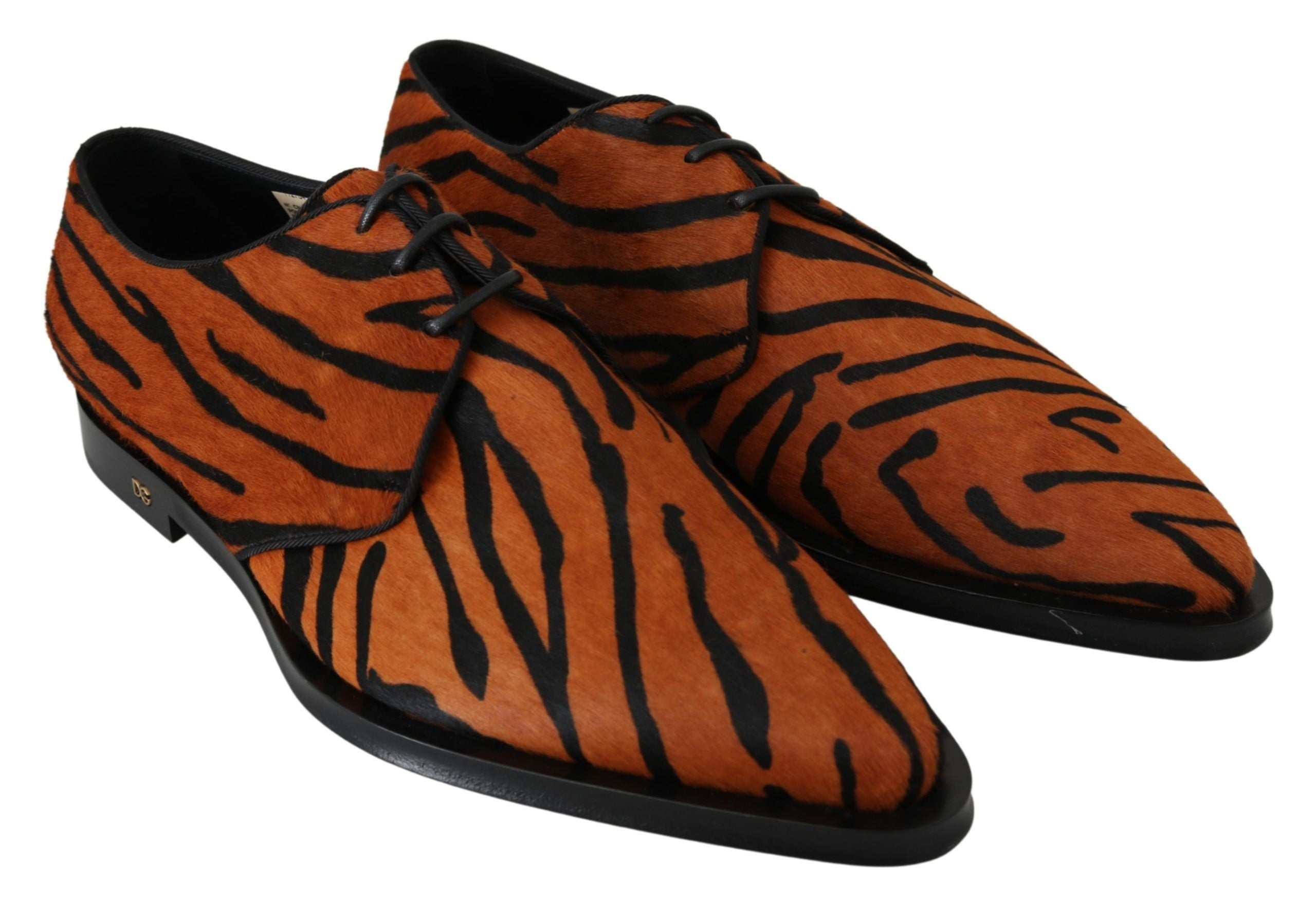 Dolce & Gabbana orangefarbene Ponyfell-Abendschuhe im Brogue-Stil