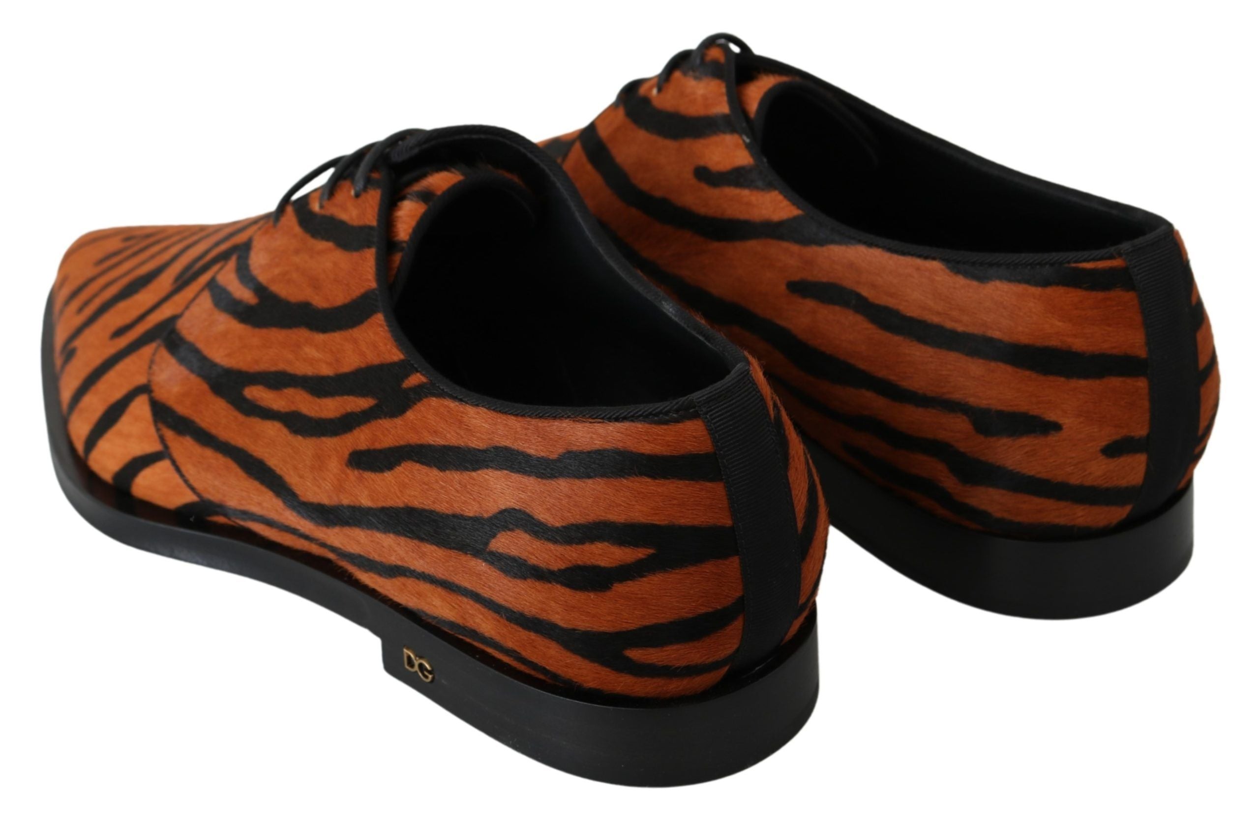 Dolce & Gabbana orangefarbene Ponyfell-Abendschuhe im Brogue-Stil