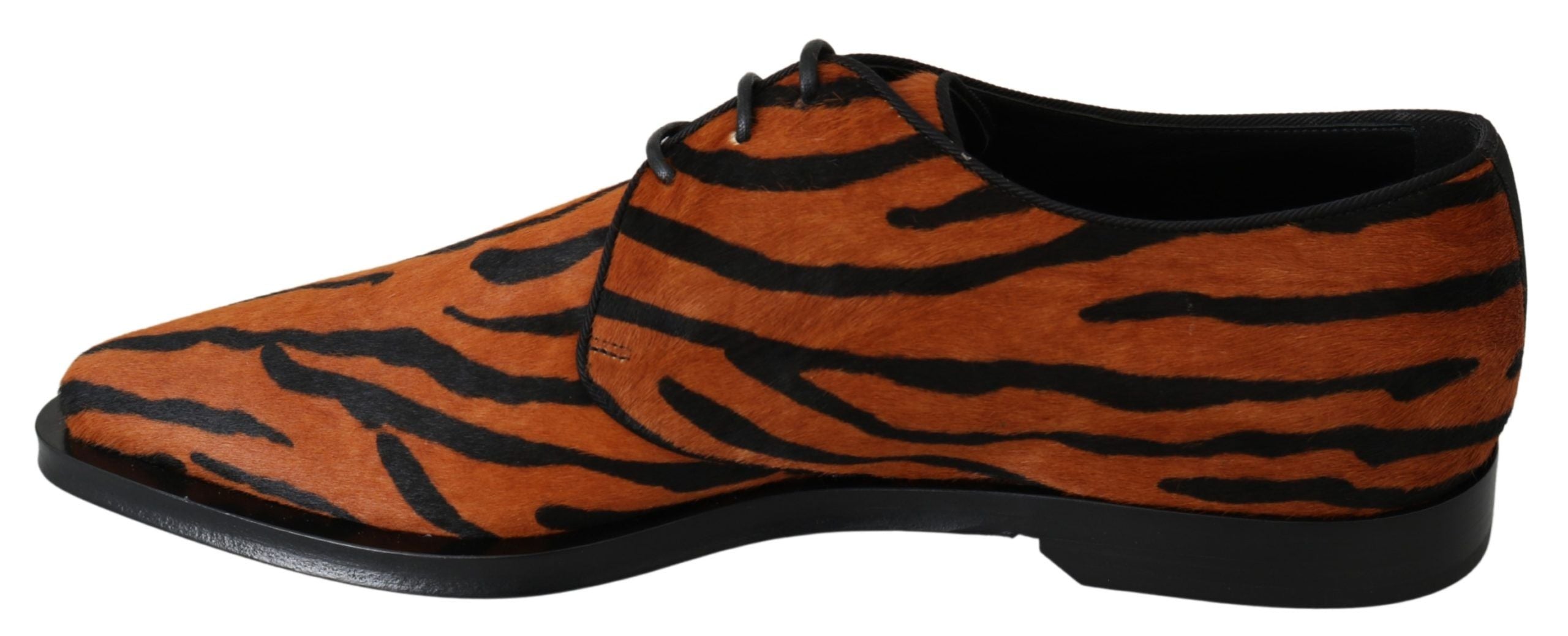 Dolce & Gabbana orangefarbene Ponyfell-Abendschuhe im Brogue-Stil