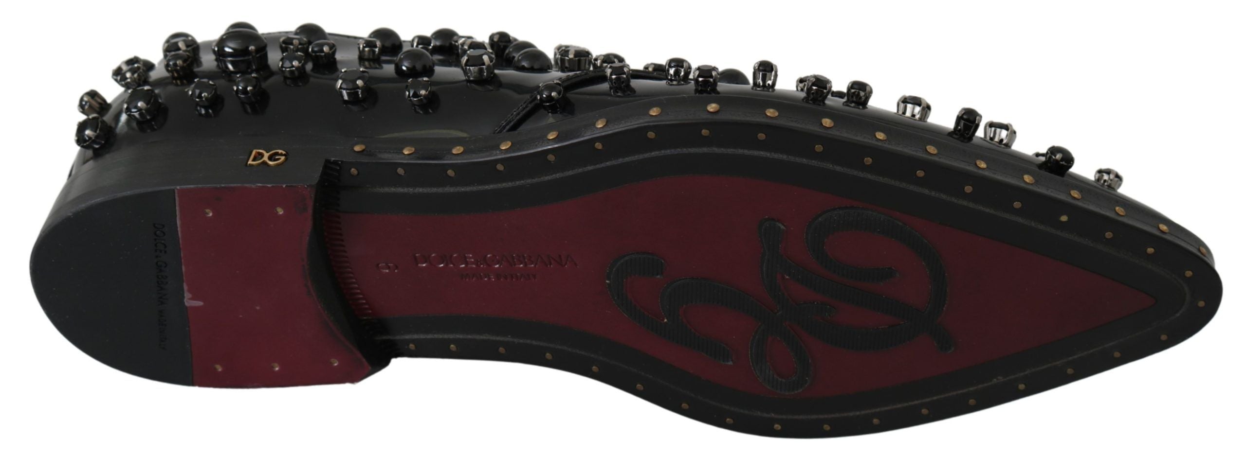 Dolce & Gabbana Schwarzes Leder Kristalle Kleid Brokat Schuhe