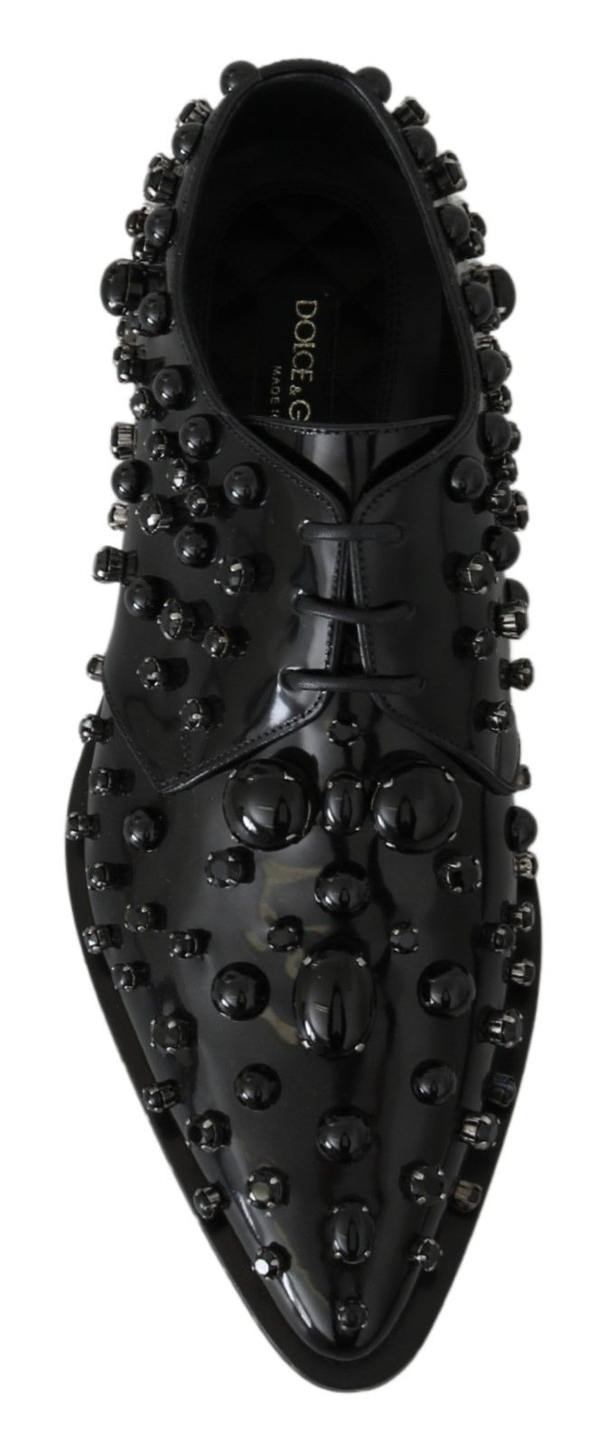 Dolce & Gabbana Schwarzes Leder Kristalle Kleid Brokat Schuhe