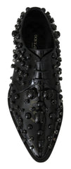 Dolce & Gabbana Schwarzes Leder Kristalle Kleid Brokat Schuhe