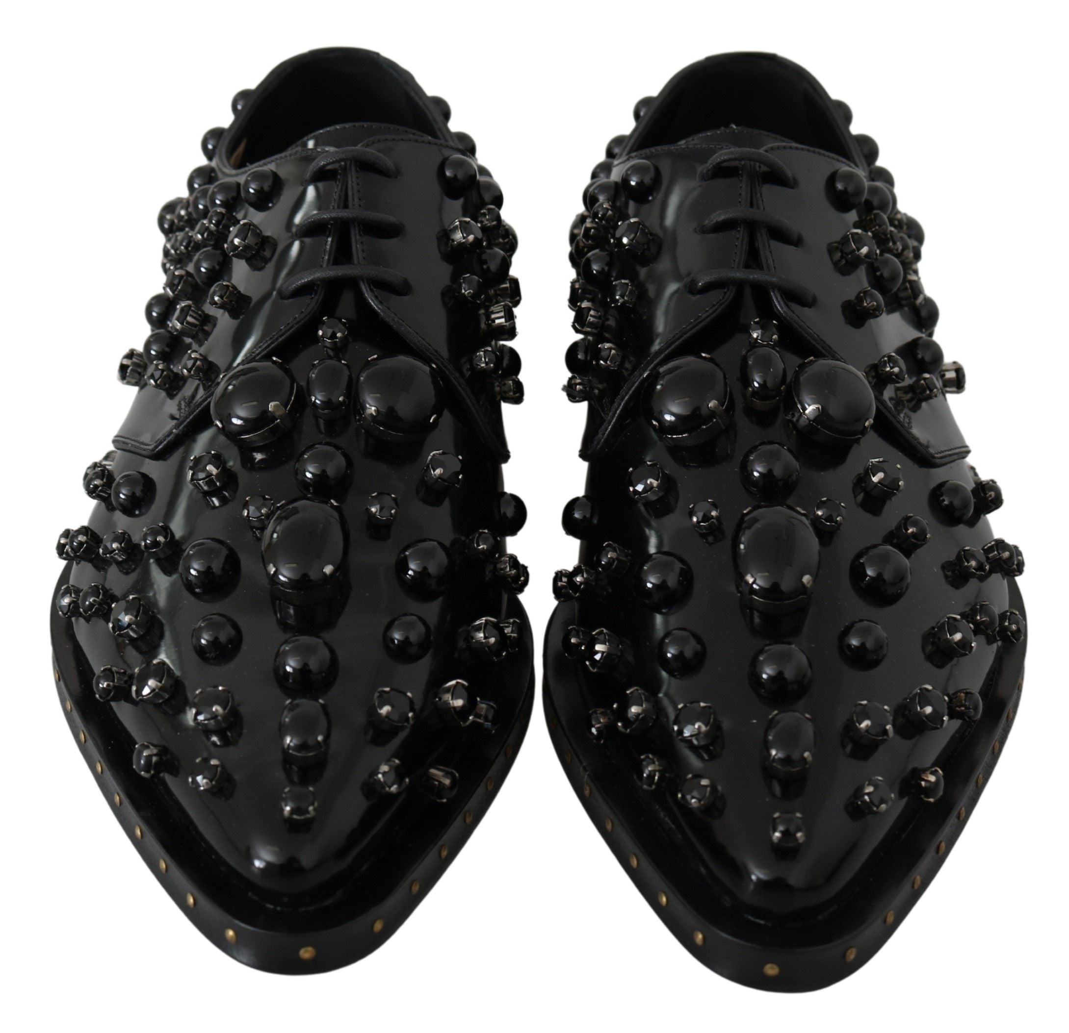 Dolce & Gabbana Schwarzes Leder Kristalle Kleid Brokat Schuhe