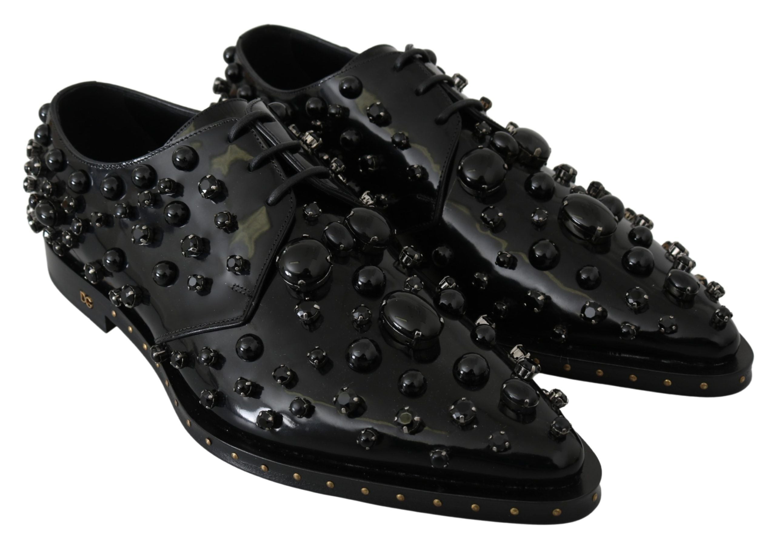 Dolce & Gabbana Schwarzes Leder Kristalle Kleid Brokat Schuhe