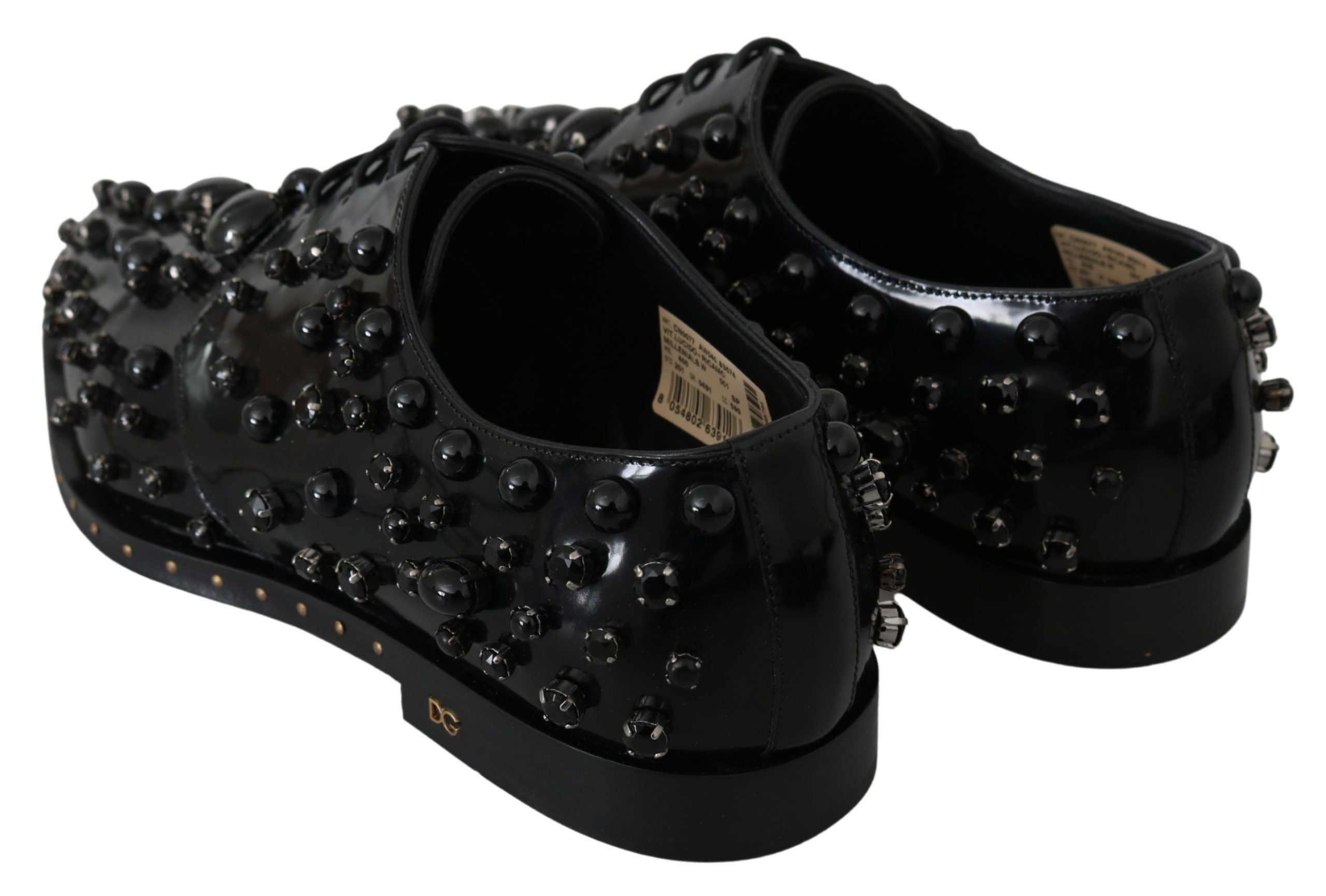 Dolce & Gabbana Schwarzes Leder Kristalle Kleid Brokat Schuhe