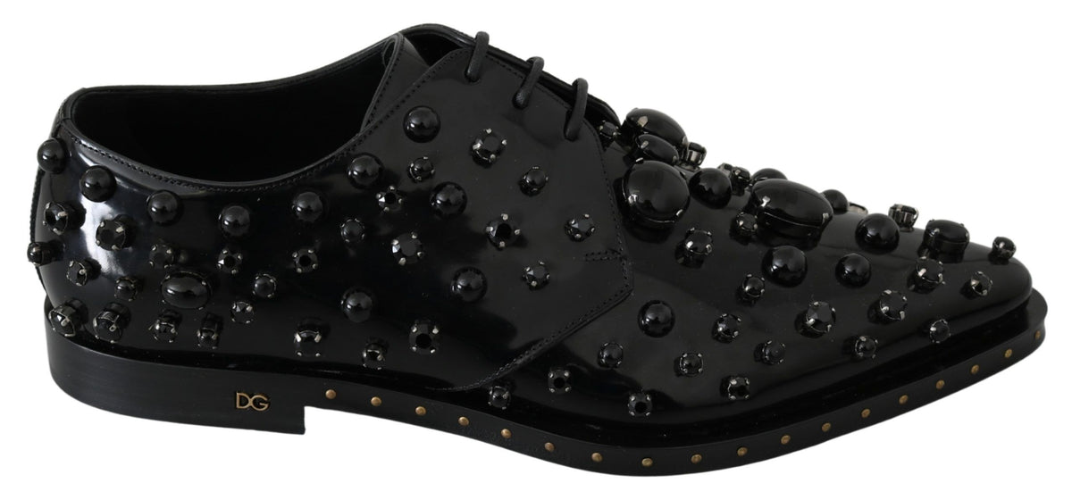 Dolce & Gabbana Schwarzes Leder Kristalle Kleid Brokat Schuhe