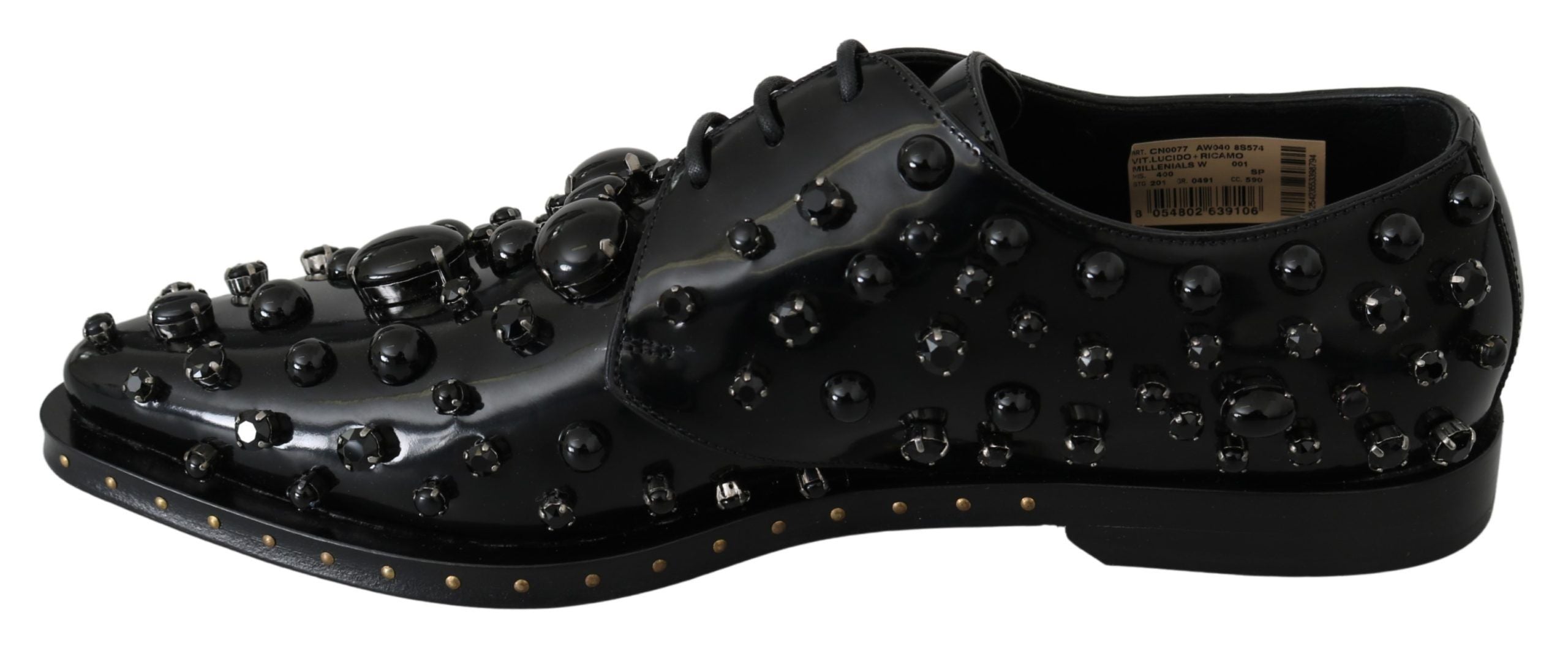 Dolce & Gabbana Schwarzes Leder Kristalle Kleid Brokat Schuhe