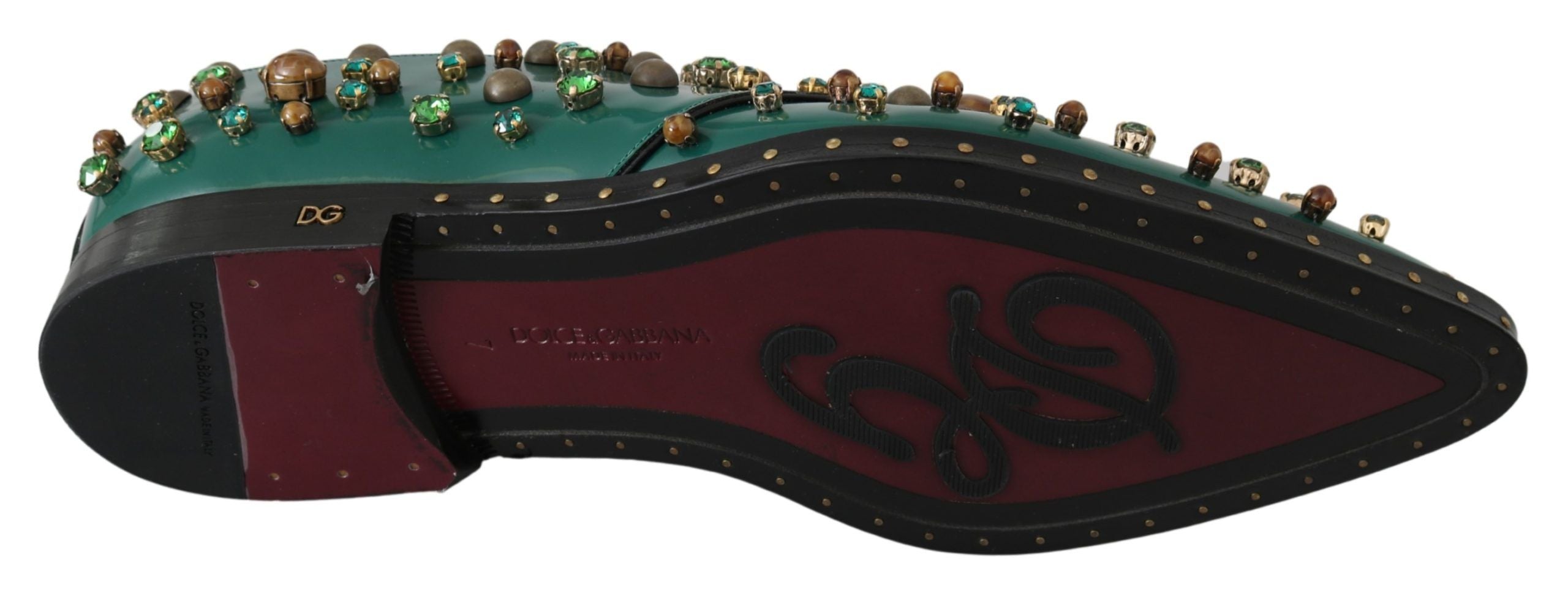 Dolce & Gabbana Grüne Leder Kristall Verzierte Barockschuhe