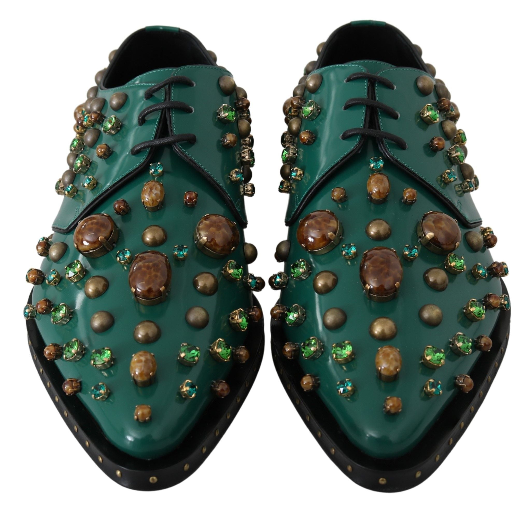 Dolce & Gabbana Grüne Leder Kristall Verzierte Barockschuhe
