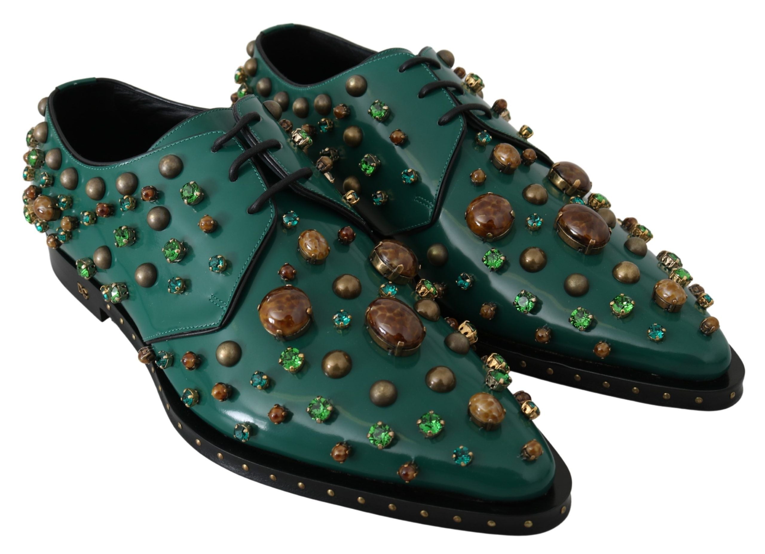 Dolce & Gabbana Grüne Leder Kristall Verzierte Barockschuhe
