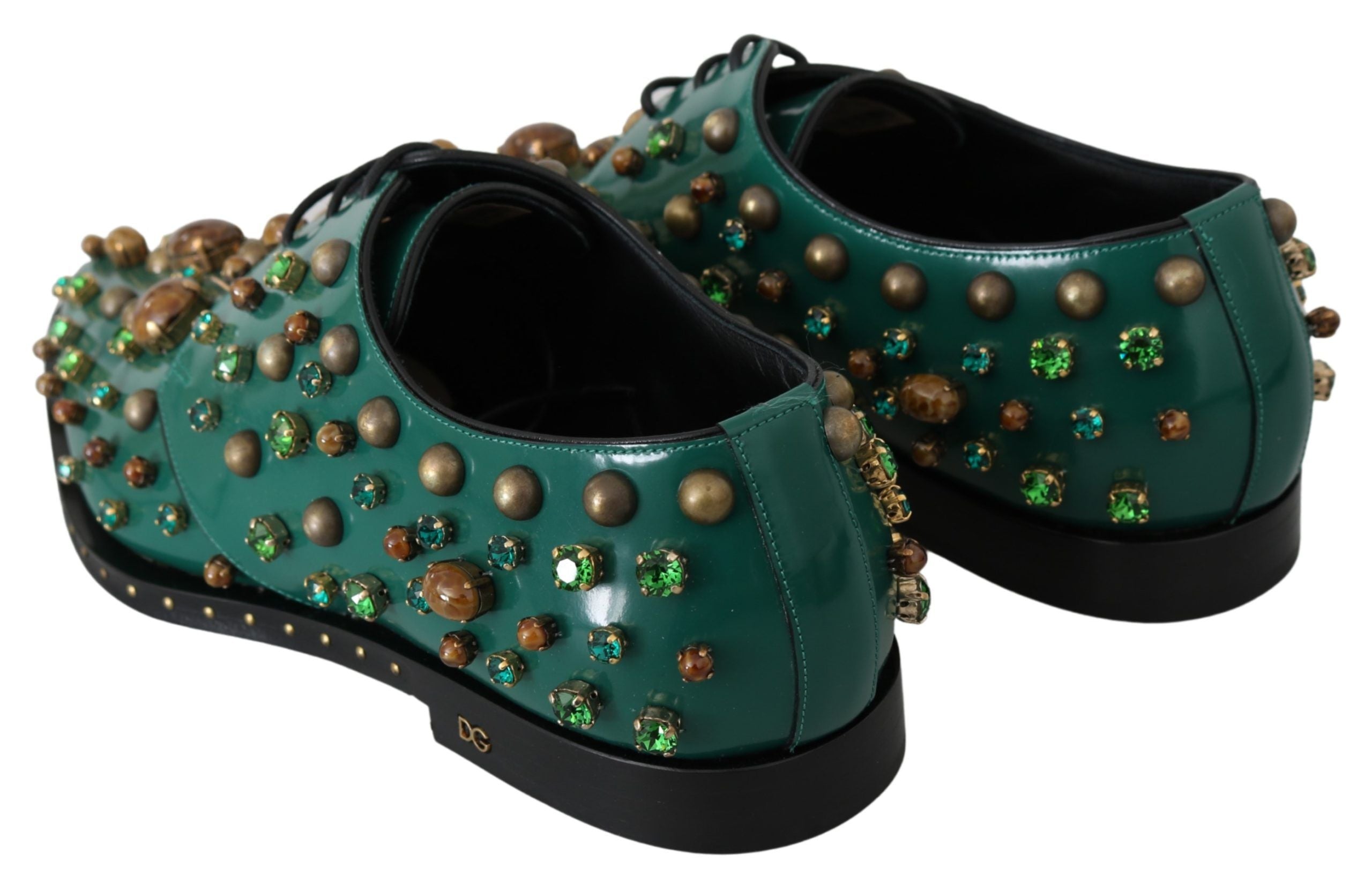 Dolce & Gabbana Grüne Leder Kristall Verzierte Barockschuhe