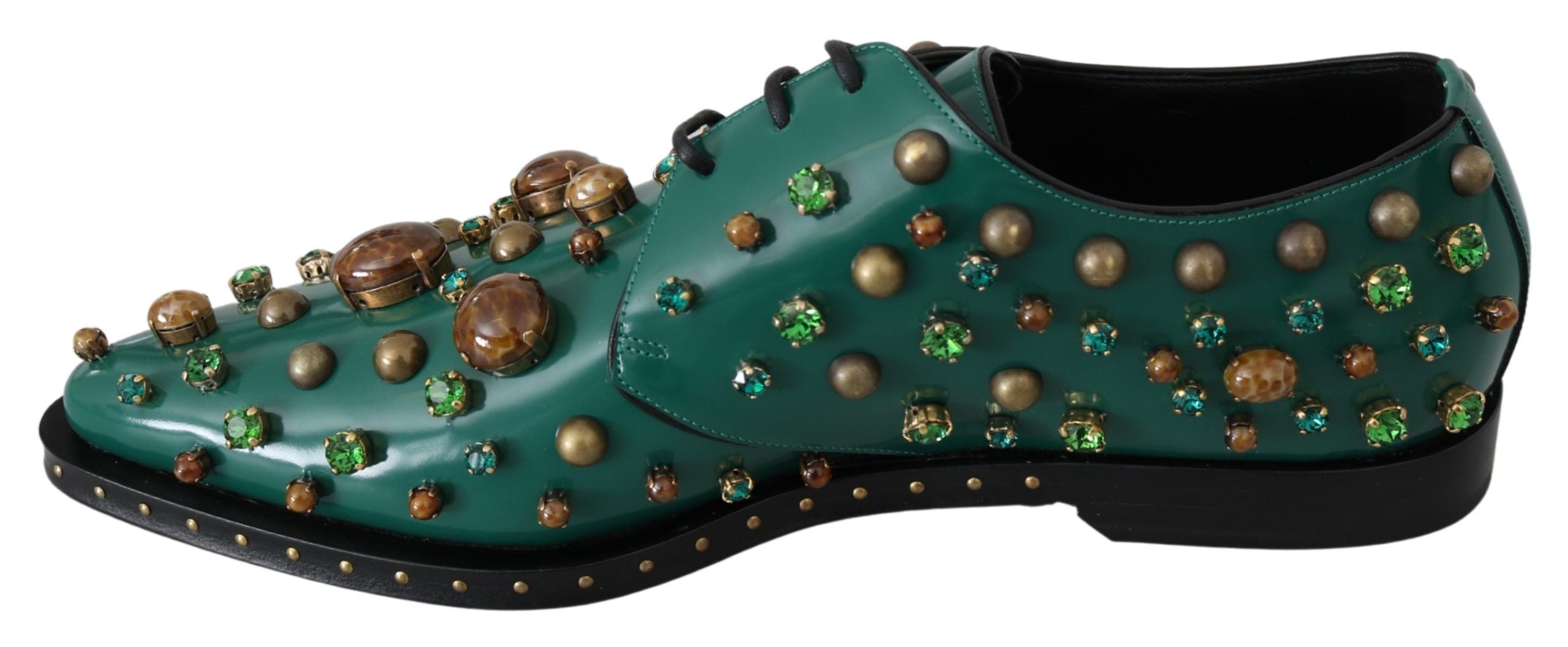Dolce & Gabbana Grüne Leder Kristall Verzierte Barockschuhe