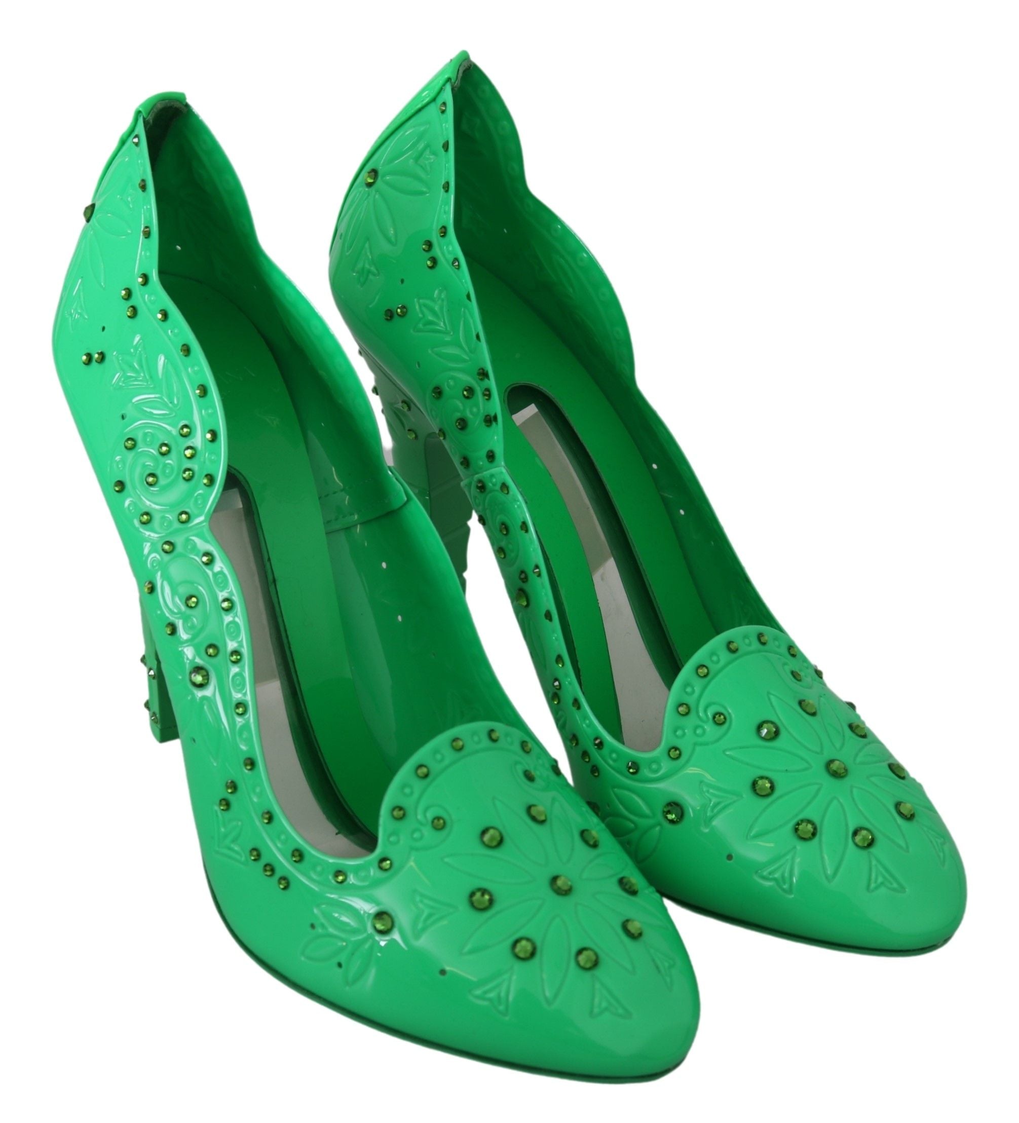 Dolce & Gabbana Grüne Kristall-Blumen-Absätze Aschenputtel-Schuhe