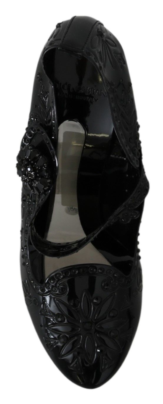 Dolce & Gabbana Schwarze florale Kristall CINDERELLA Heels Schuhe