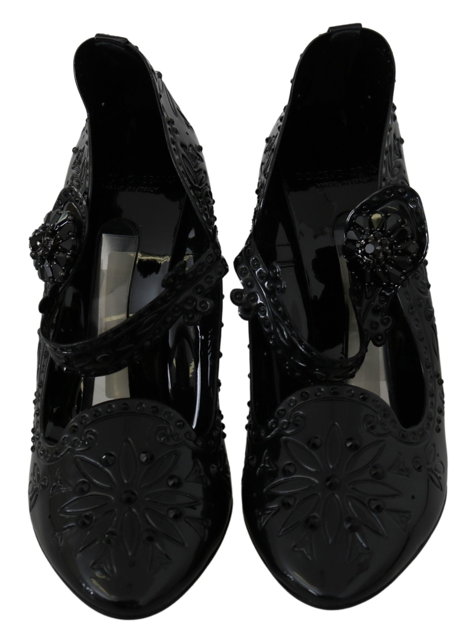 Dolce & Gabbana Schwarze florale Kristall CINDERELLA Heels Schuhe