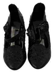 Dolce & Gabbana Schwarze florale Kristall CINDERELLA Heels Schuhe