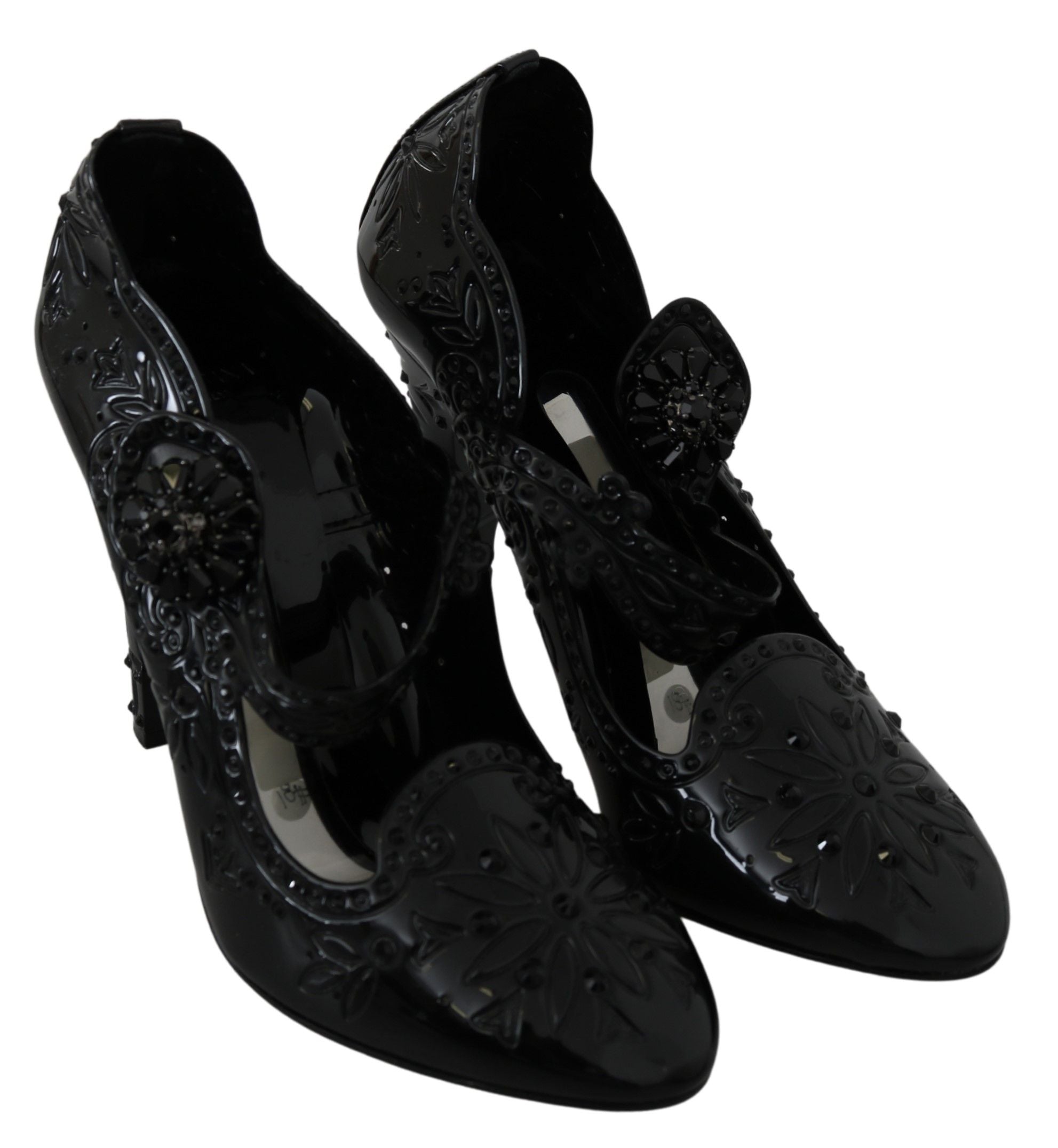 Dolce & Gabbana Schwarze florale Kristall CINDERELLA Heels Schuhe