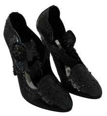 Dolce & Gabbana Schwarze florale Kristall CINDERELLA Heels Schuhe