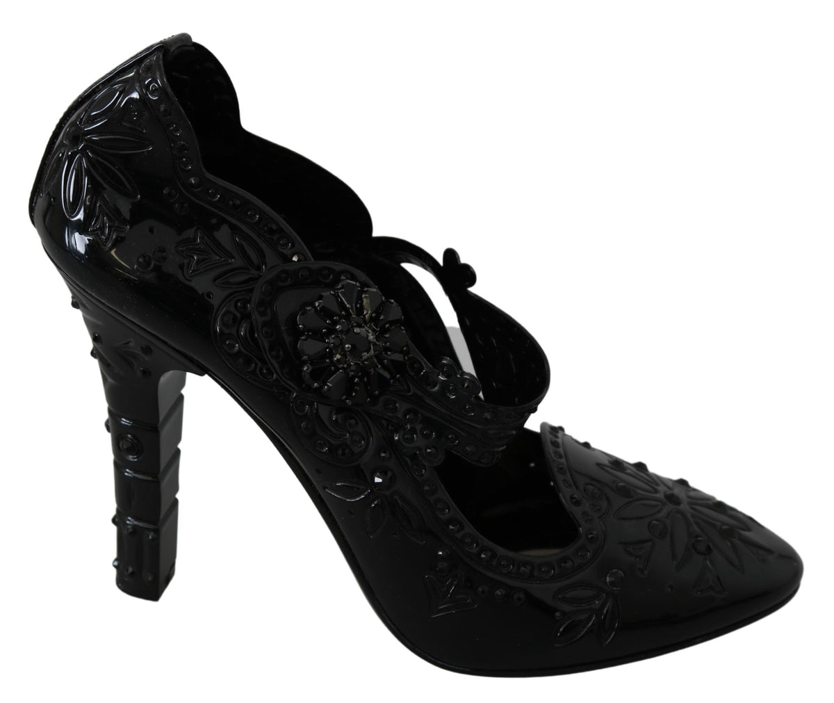 Dolce & Gabbana Schwarze florale Kristall CINDERELLA Heels Schuhe