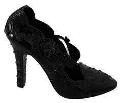 Dolce & Gabbana Schwarze florale Kristall CINDERELLA Heels Schuhe