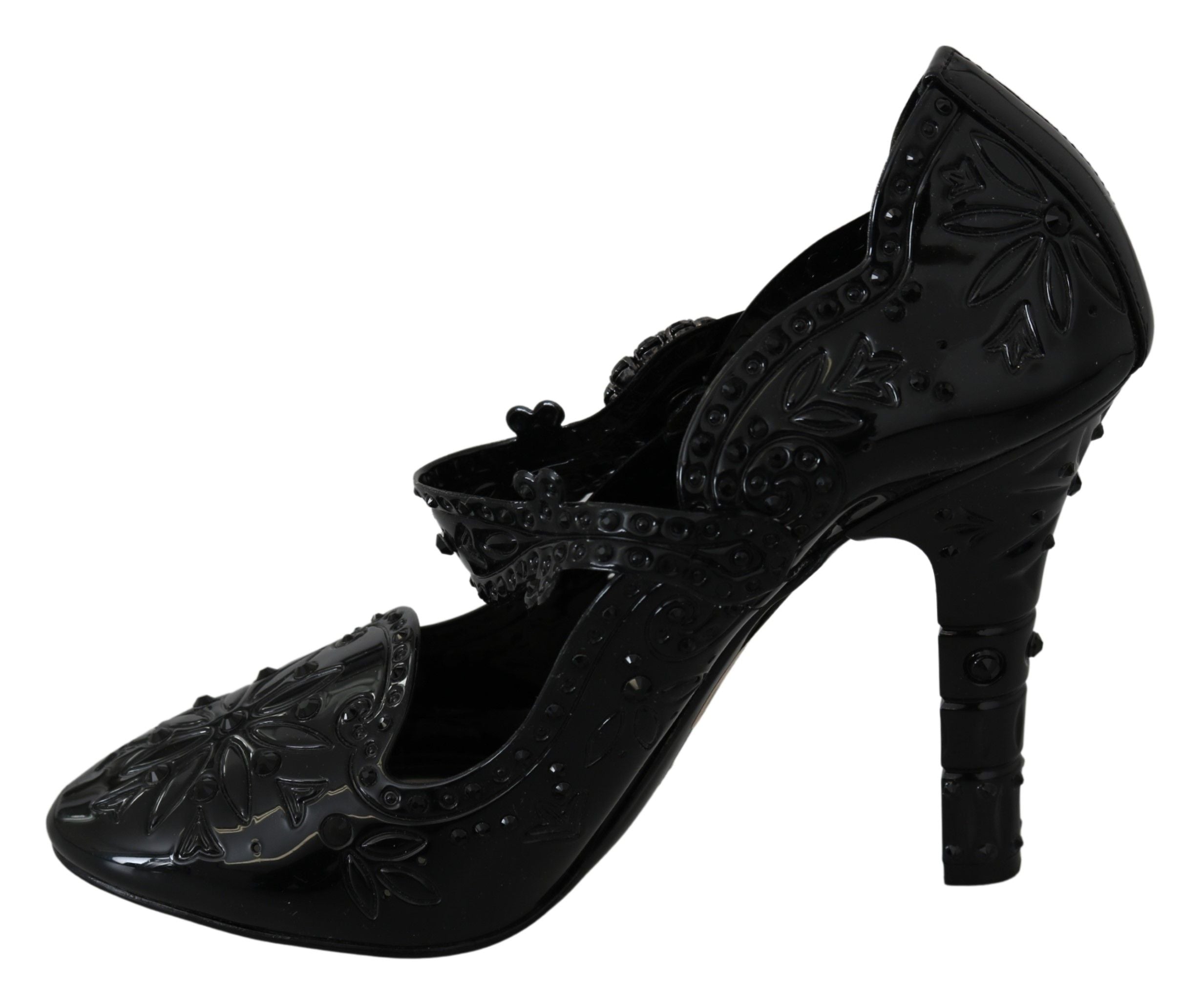 Dolce & Gabbana Schwarze florale Kristall CINDERELLA Heels Schuhe