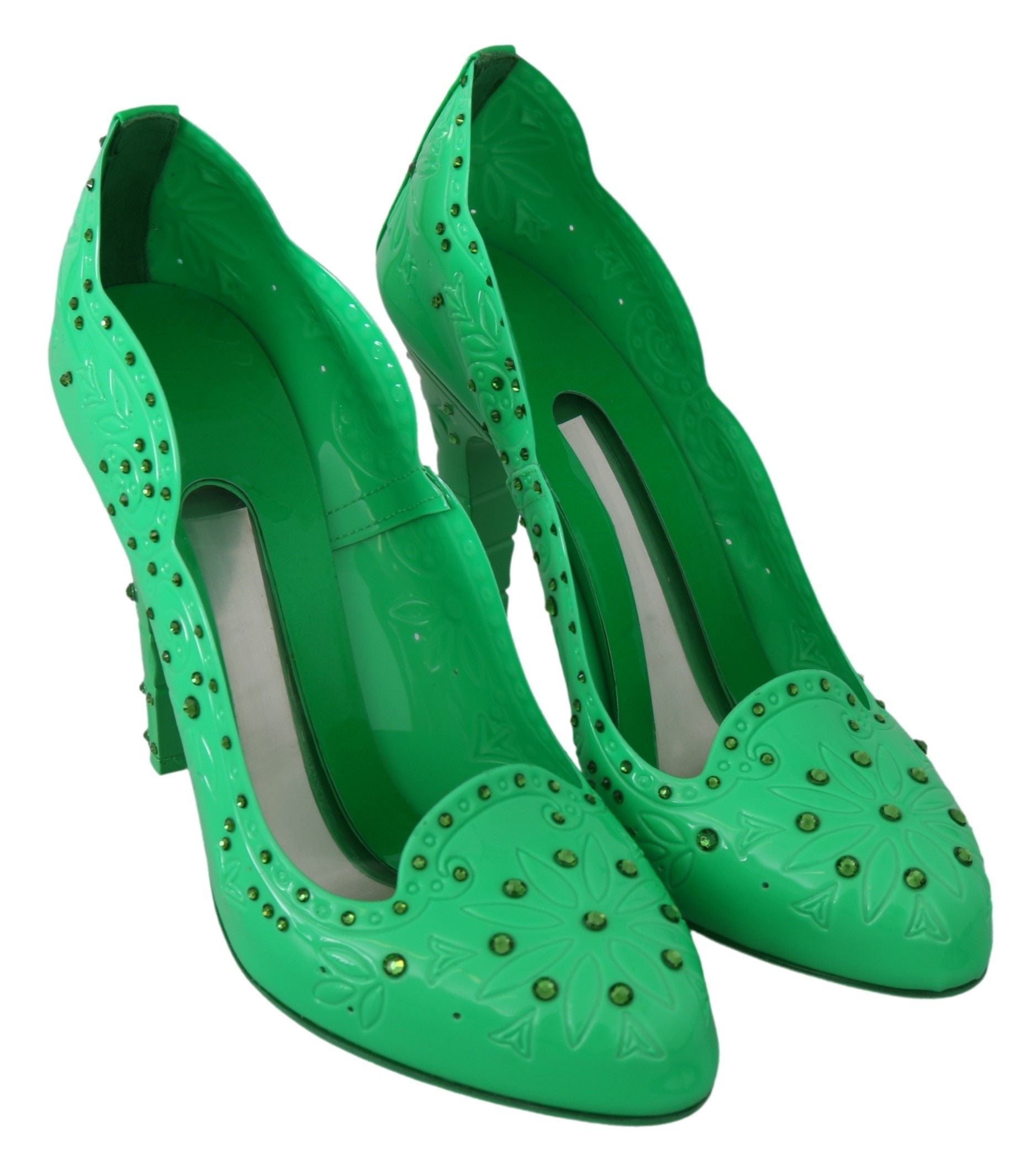 Dolce & Gabbana Grüne Kristall-Blumen CINDERELLA High Heels Schuhe